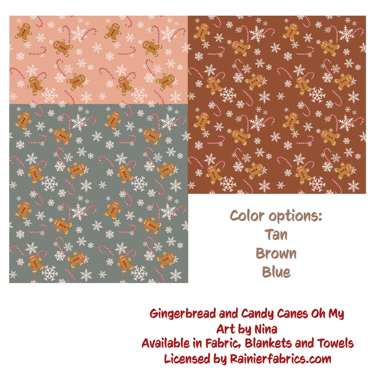 Gingerbread and Candy Canes Oh My - from Nina  - 2-5 day turnaround - Order by 1/2 yard; Description of bases below