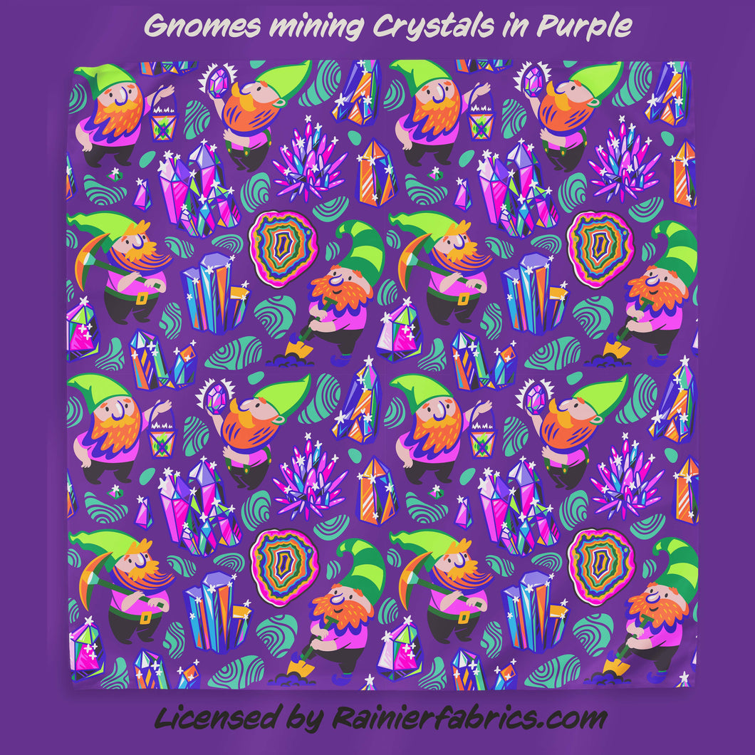 Gnomes mining Crystals in Blue or Purple - TAT 2-5 Days (Turn around time) - Order by 1/2 yard; Description of bases below