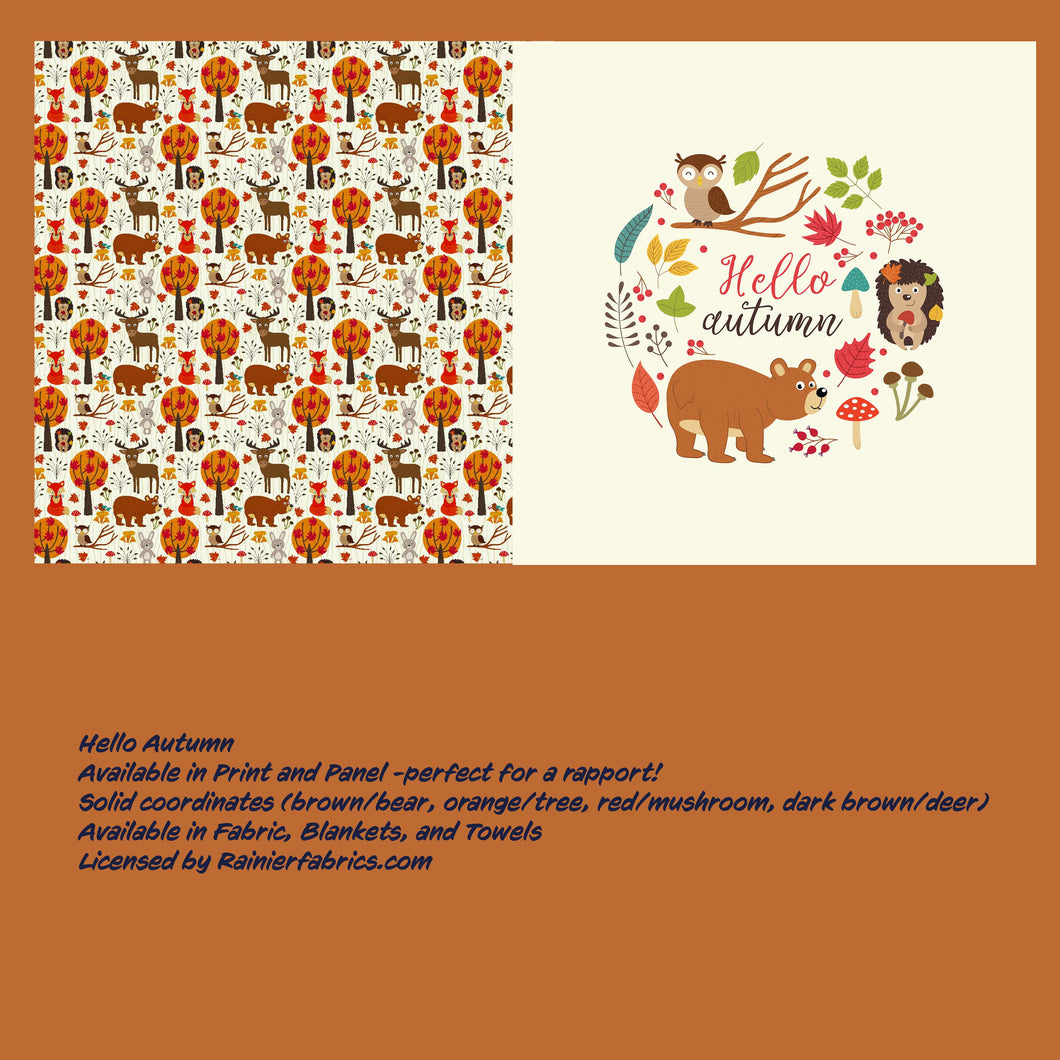 Hello Autumn with panel - 2-5 day turnaround - Order by 1/2 yard; Description of bases below