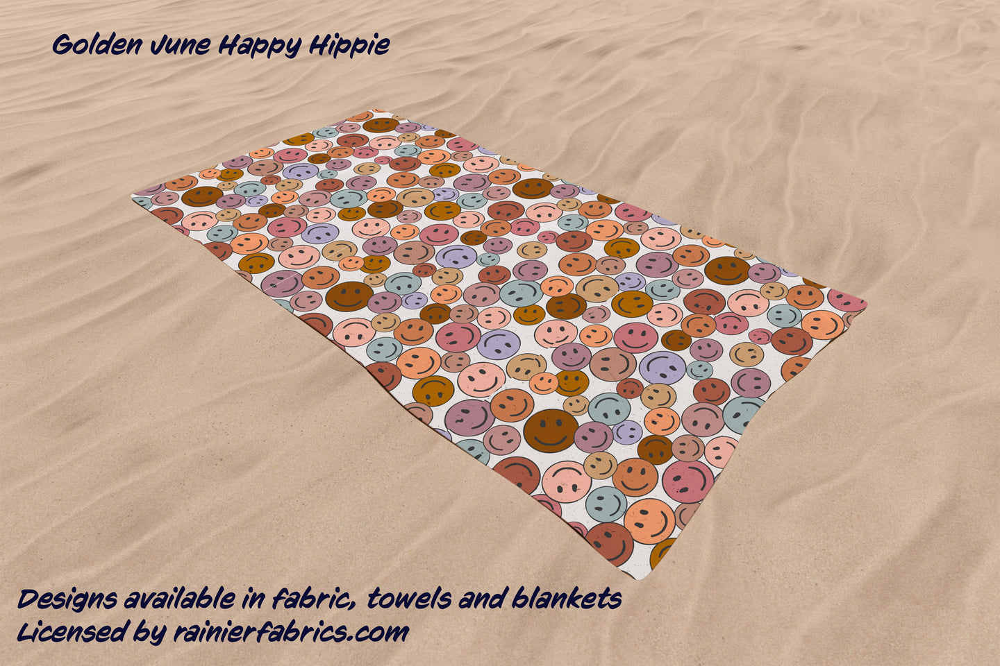 Happy Hippy Smiley Faces - designed by Golden June - Order by 1/2 yard; Description of bases below
