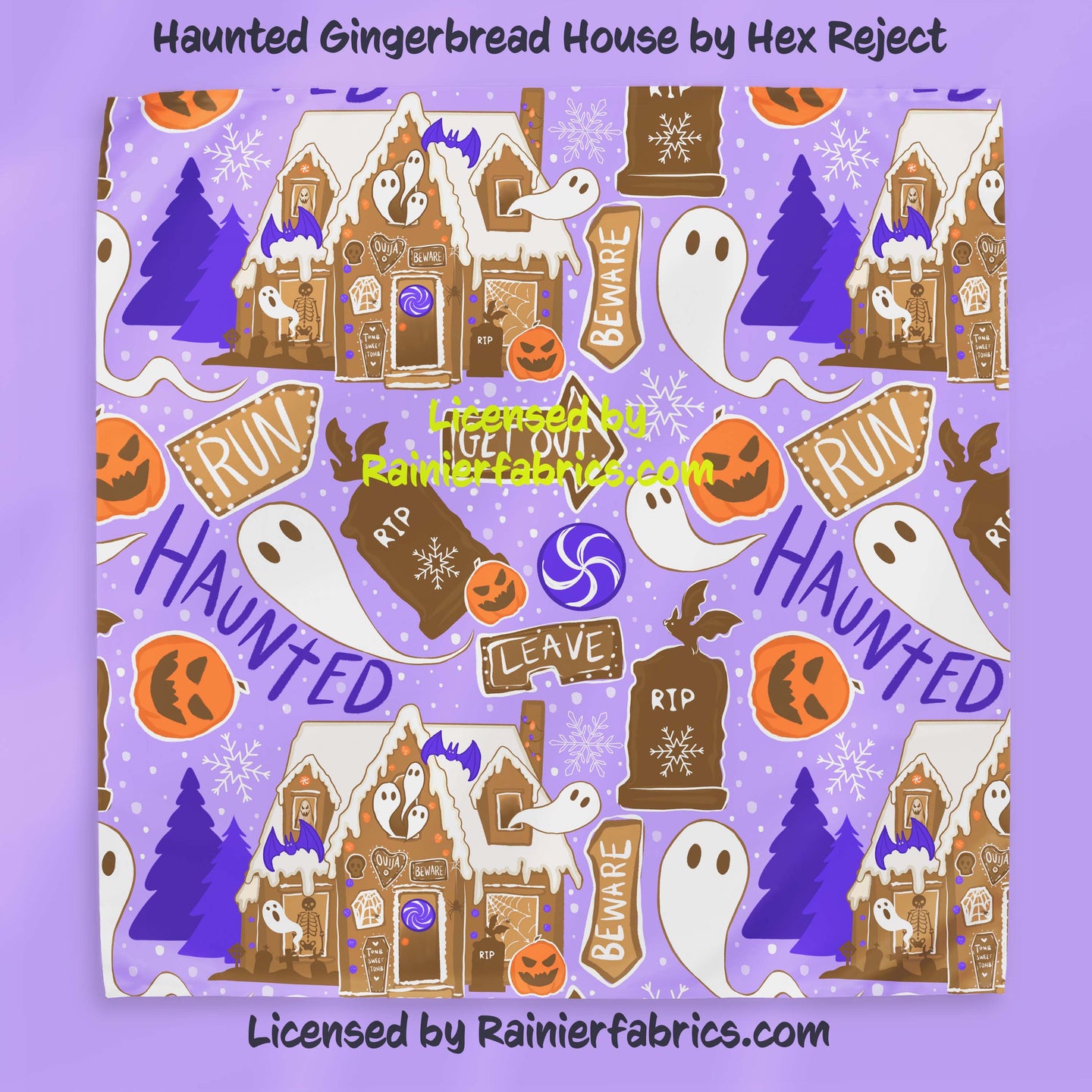 Haunted Gingerbread House by Hex Reject - TAT 2-5 Days (Turn around time) - Order by 1/2 yard; Description of bases below