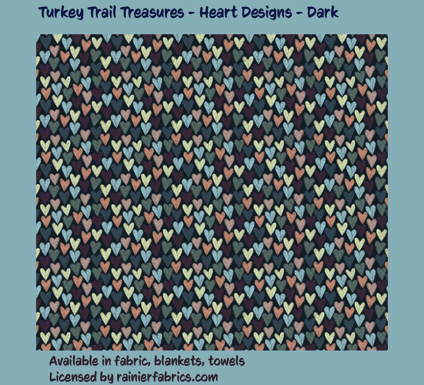 Heart Design - Dark from Turkey Trail Treasures - 2-5 day turnaround - Order by 1/2 yard; Description of bases below