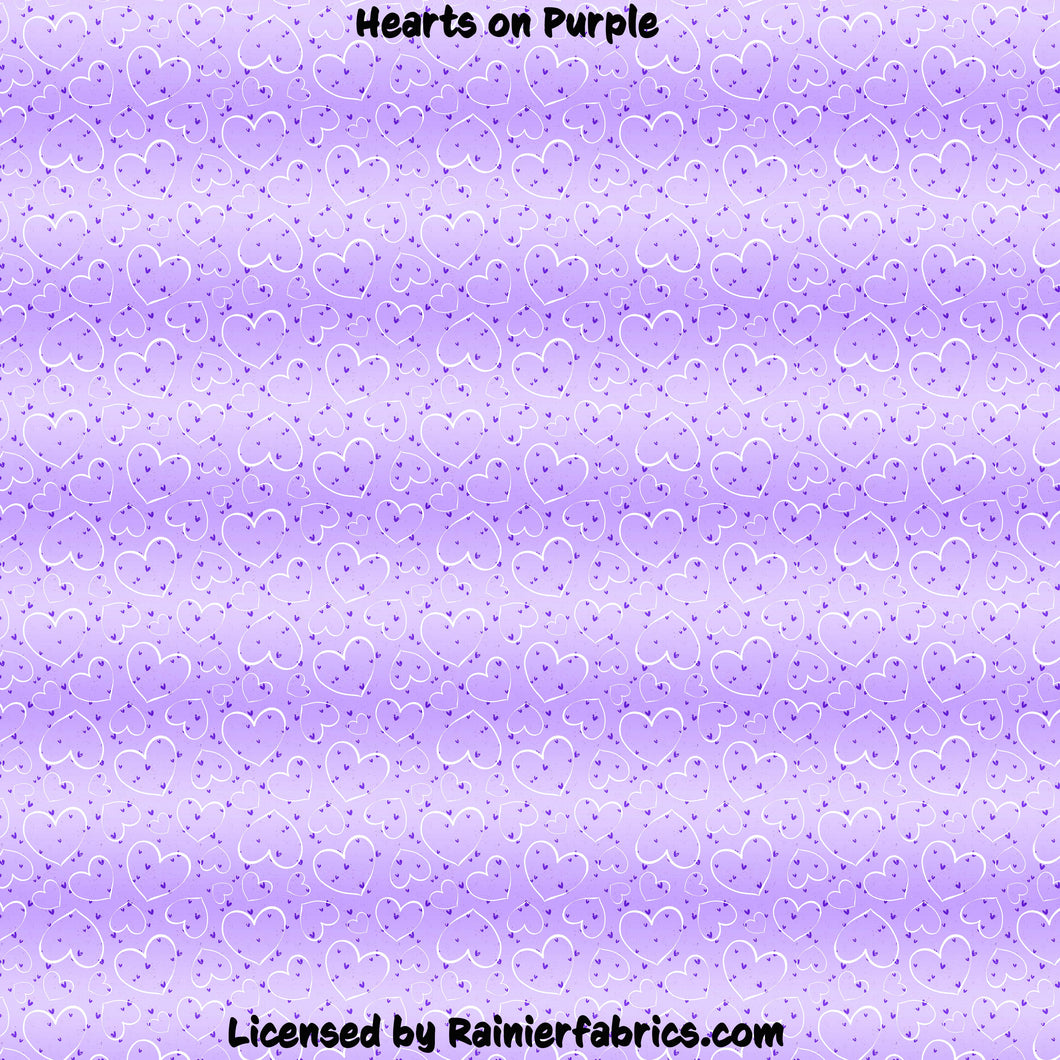 Hearts on Purple - 2-5 day turnaround - Order by 1/2 yard; Description of bases below