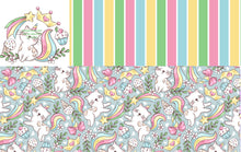 Load image into Gallery viewer, Kittycorns with Panel and Stripes by Everbloom - 2-5 day TAT - Order by 1/2 yard; Blankets and towels available too
