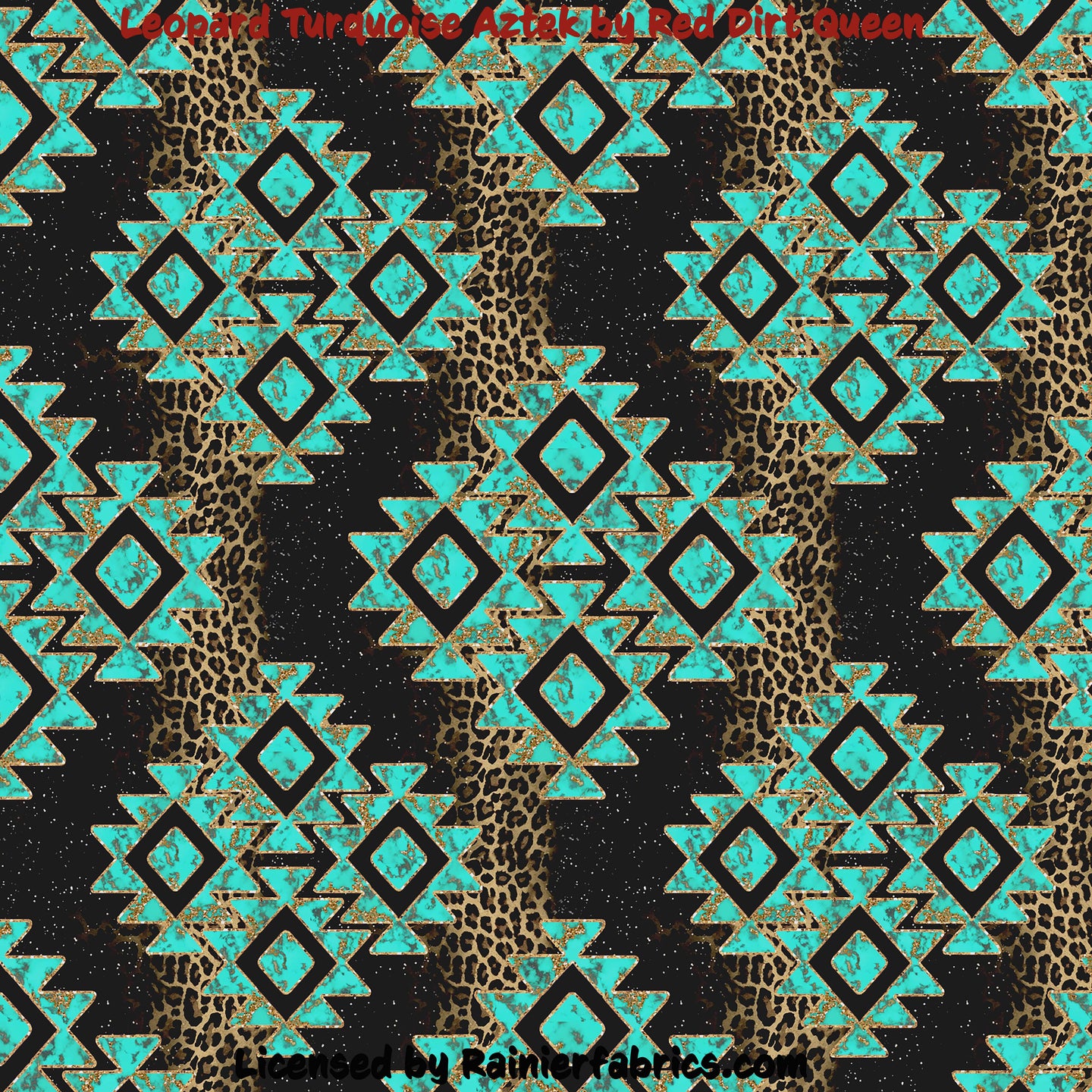 Leopard Turquoise Aztek by Red Dirt Queen - 2-5 day turnaround - Order by 1/2 yard; Description of bases below