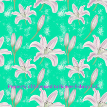Load image into Gallery viewer, Lily's -art by Nina - order by half yard, description of base fabric below
