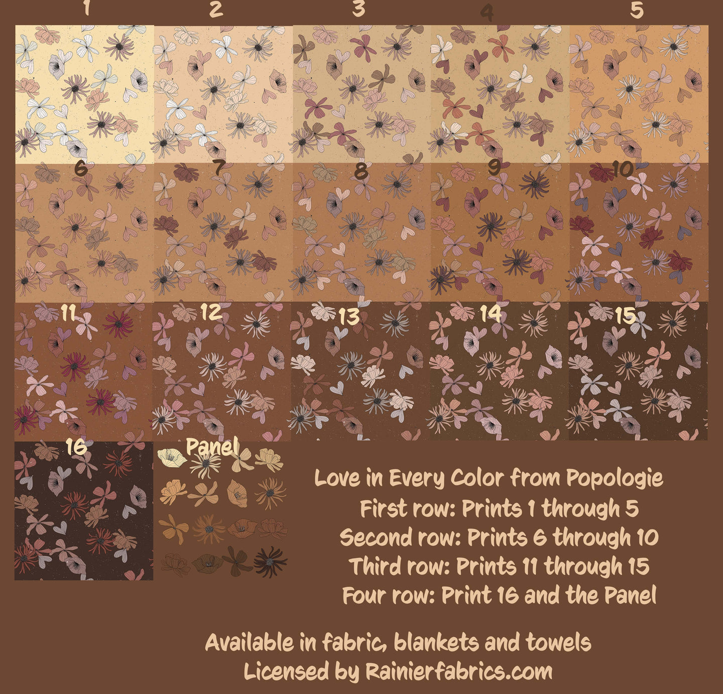 Love in Every Color - art from Popologie - 2-5 day turnaround - Order by 1/2 yard; Description of bases below