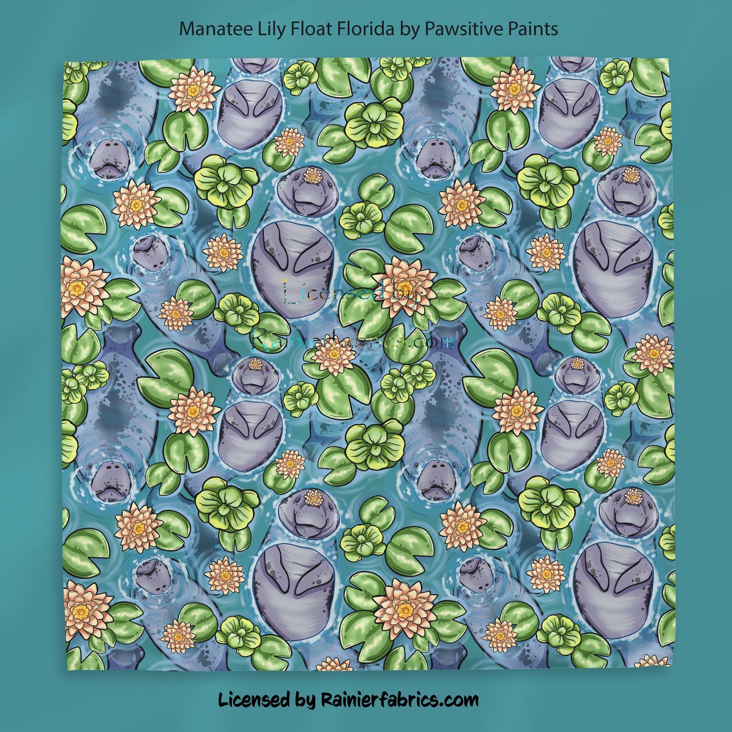 Manatee Lily Float Florida with panel from Pawsitive Paints - 2-5 business days to ship - Order by 1/2 yard