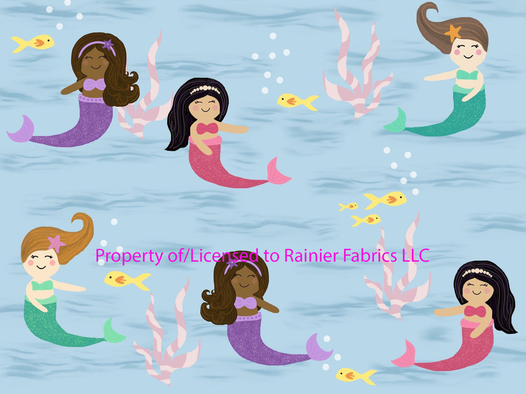 Mermaids with solids - by Nina  - Order by half yard - See below for instructions on ordering and base fabrics