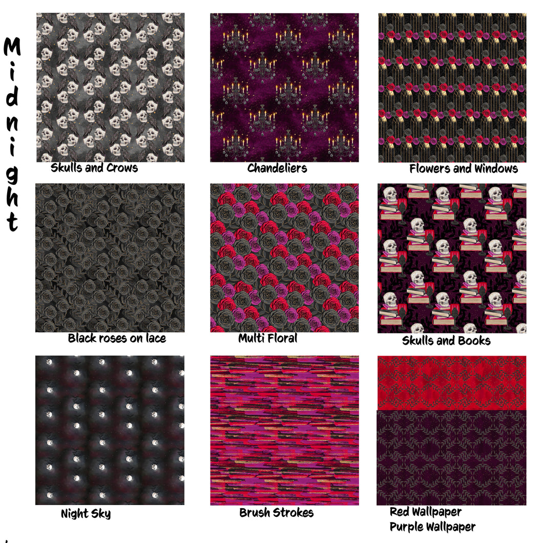 Midnight  - 2-5 day turnaround - Order by 1/2 yard; Description of bases below