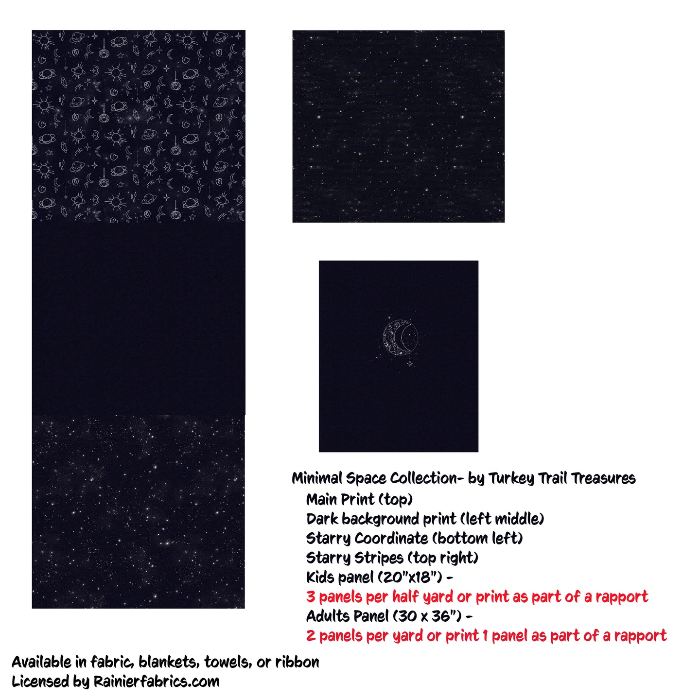 Minimal Space Collection-  from Turkey Trail Treasures - 2-5 day turnaround - Order by 1/2 yard; Description of bases below