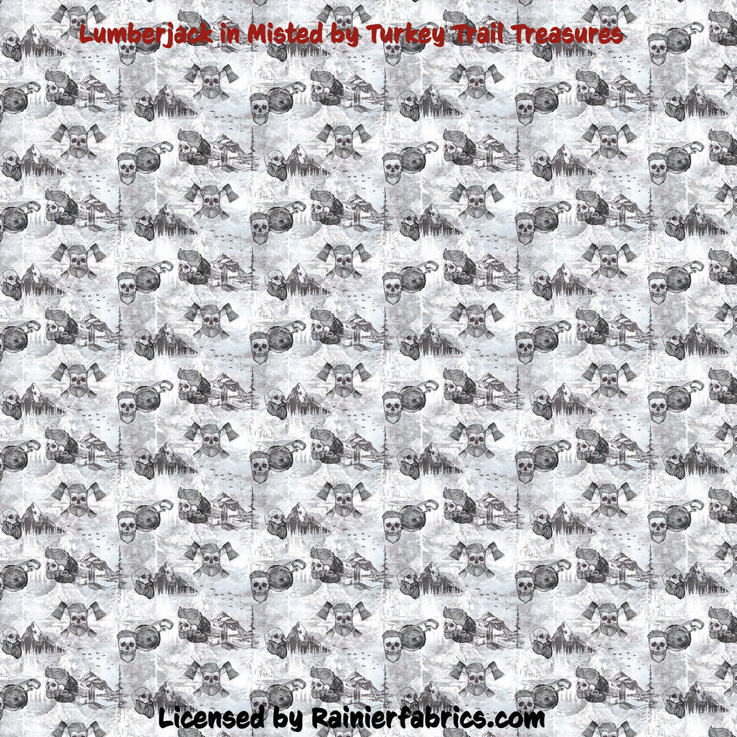 Lumberjacks by Turkey Trail Treasures in Scarlett and Misted - 2-5 day turnaround - Order by 1/2 yard; Description of bases below