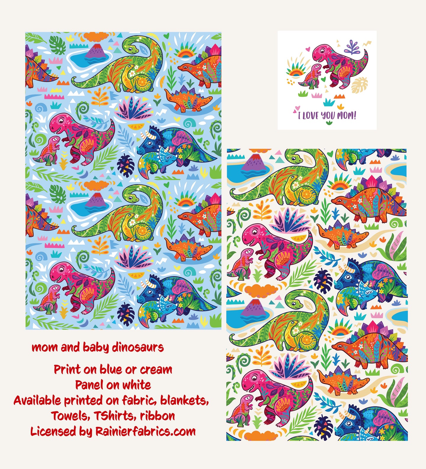 Mom and baby dinos - 2-5 day turnaround - Order by 1/2 yard; Description of bases below