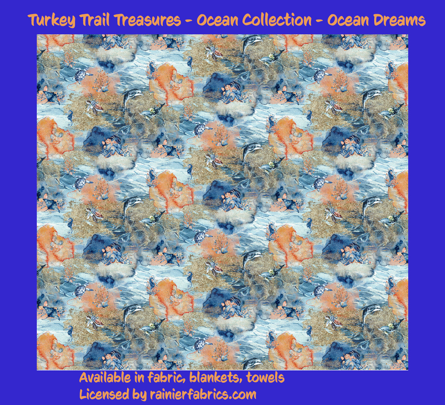 Ocean Collection - Ocean Dreams from Turkey Trail Treasures - 2-5 day turnaround - Order by 1/2 yard; Description of bases below
