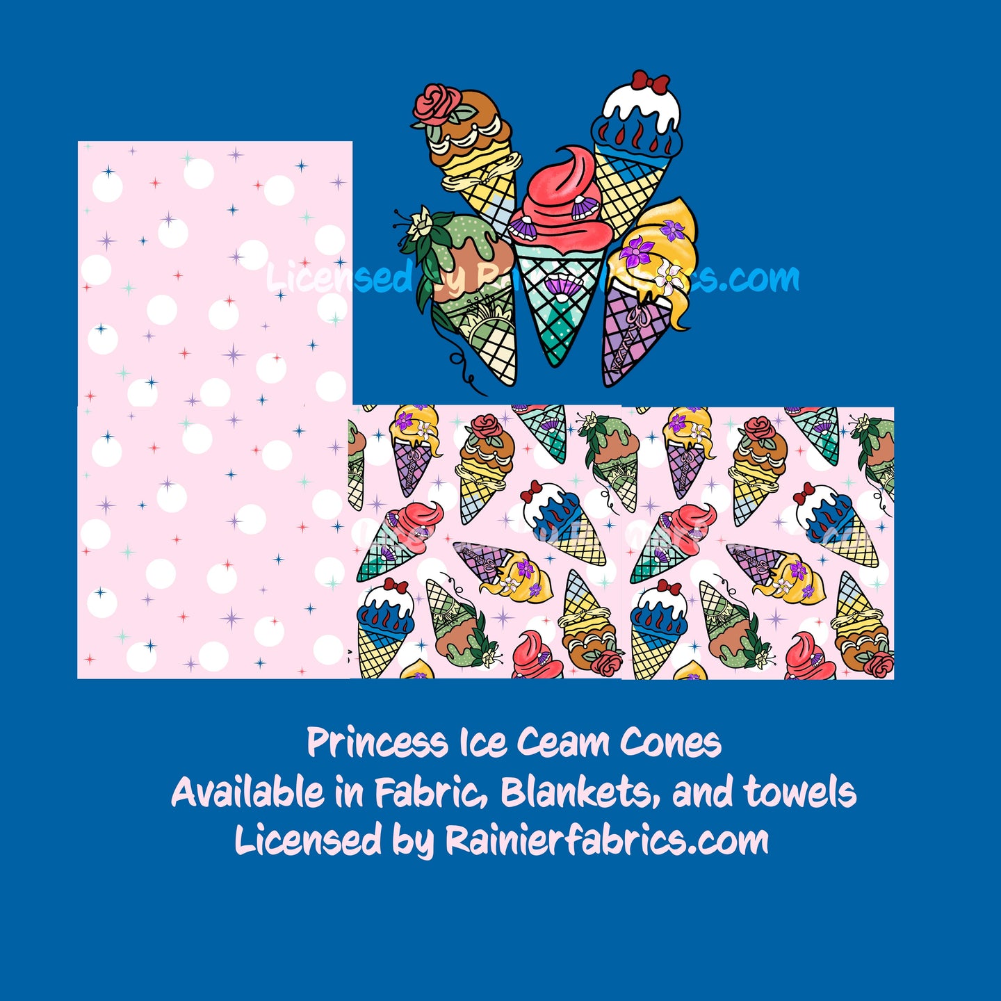 Princess Ice Cream Cones - 2-5 day turnaround - Order by 1/2 yard; Description of bases below