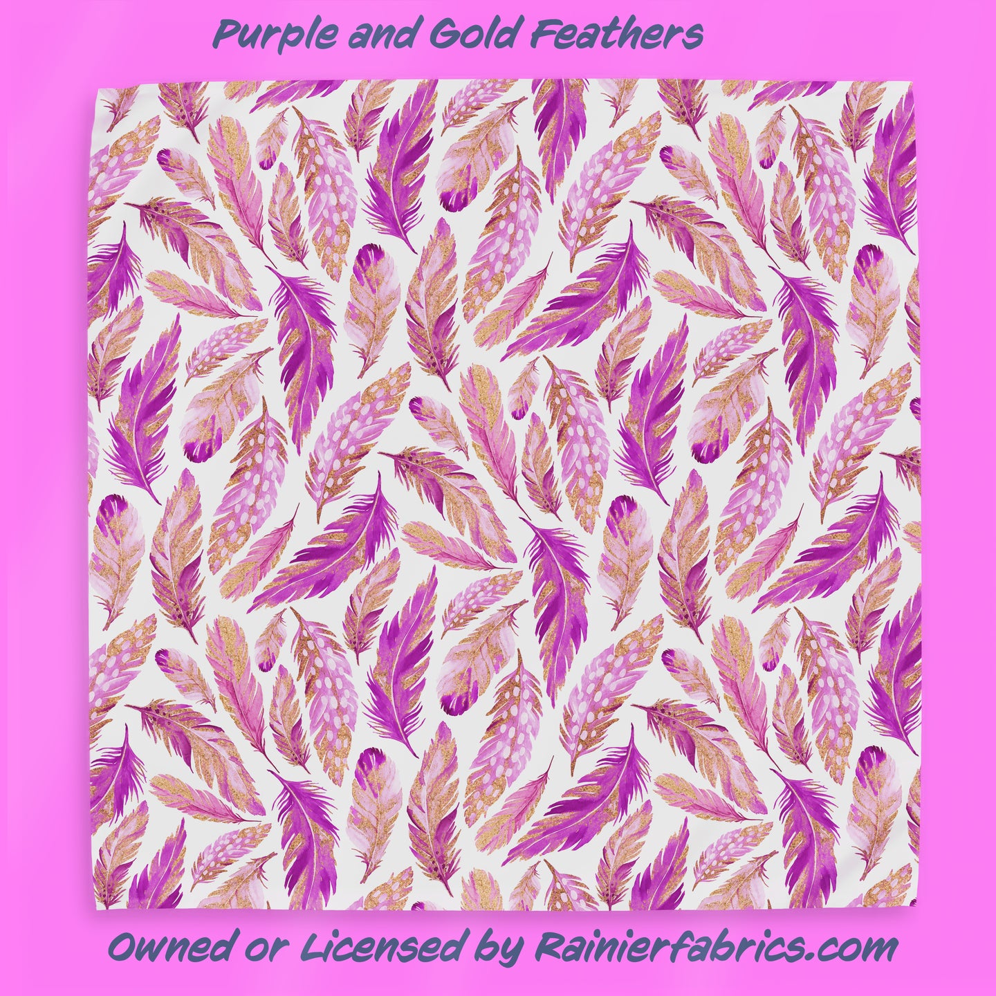 Purple and Gold Feathers - 2-5 day turnaround - Order by 1/2 yard; Description of bases below