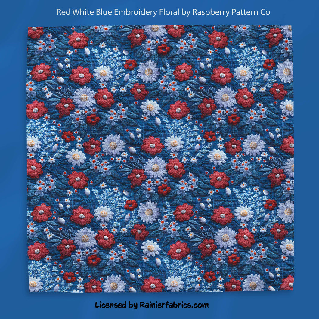 Red White and Blue Embroidery by Raspberry Pattern Co - 2-5 business days to ship - Order by 1/2 yard