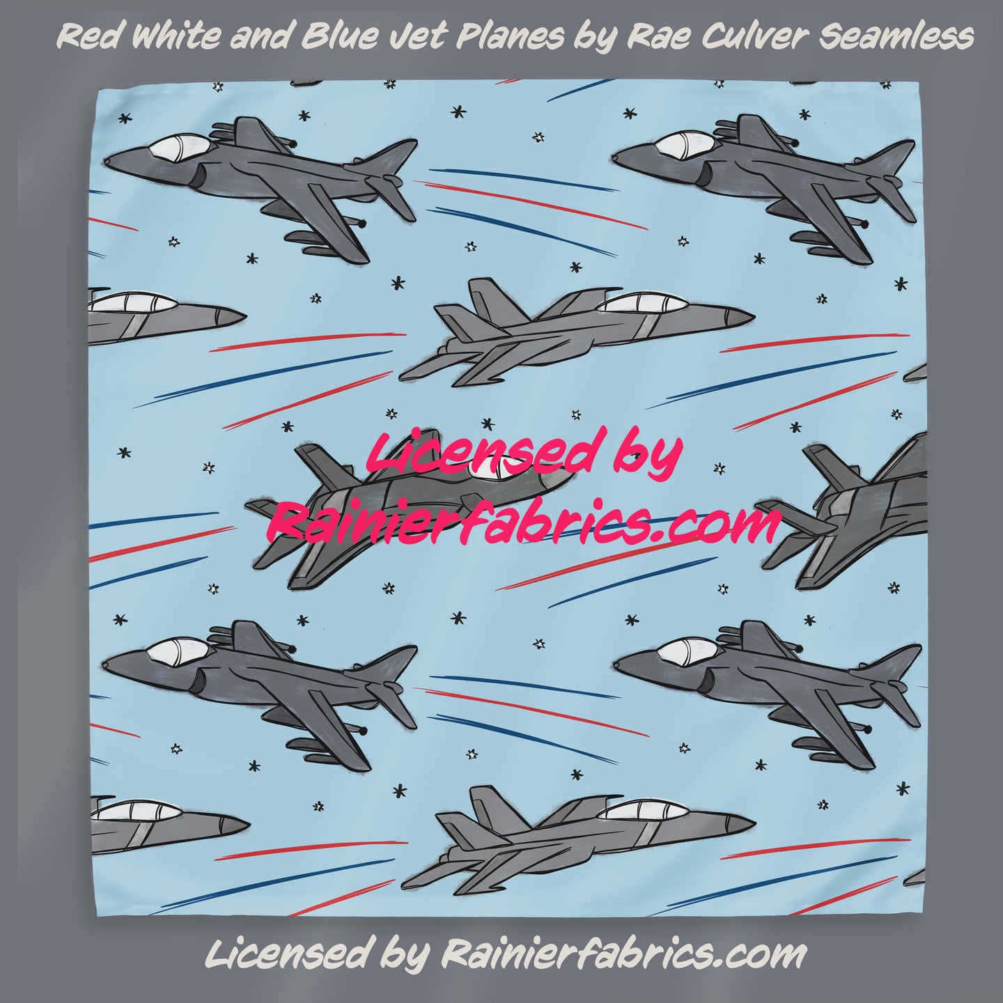 Red White and Blue Jets and Planes by Rae Culver Seamless - 2-5 business days to ship - Order by 1/2 yard
