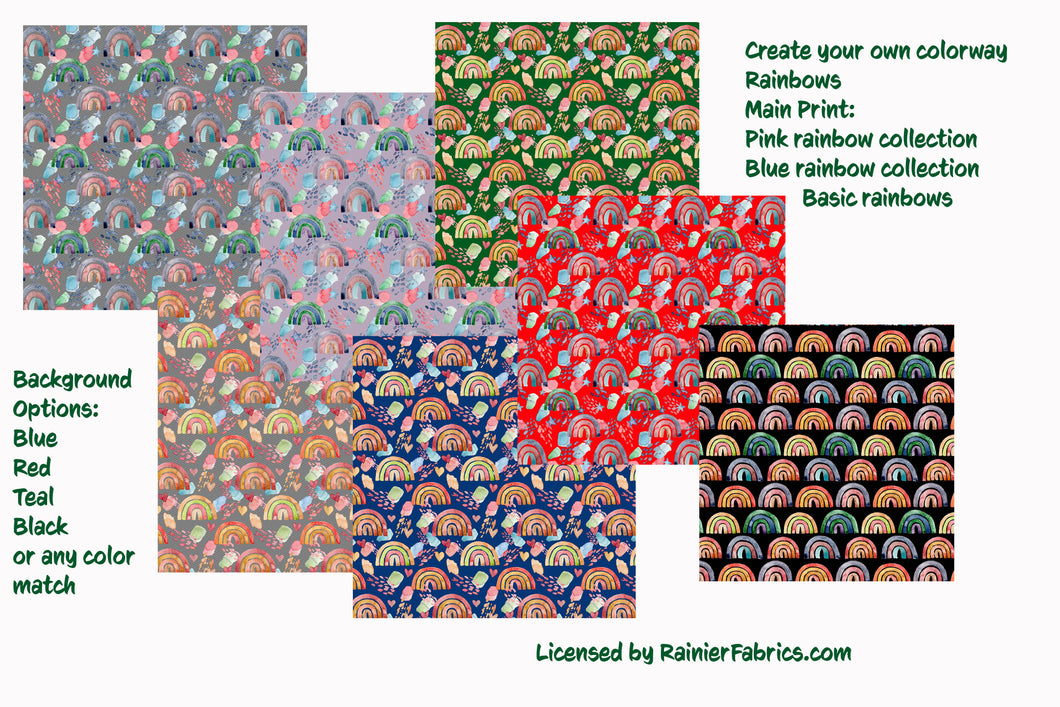 Rainbows - with your own colorway. And build your own panel  - 2-5 day turnaround - Order by 1/2 yard; Description of bases below