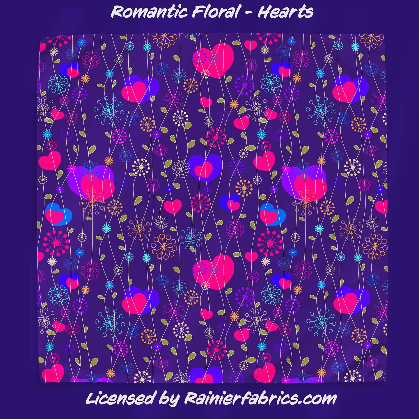 Romantic Floral - Purples, Pinks and Hearts - 2-5 day TAT - Order by 1/2 yard; Blankets and towels available too