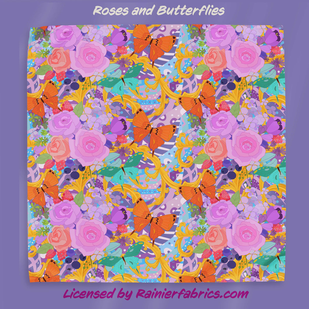 Roses and Butterflies - 2-5 day TAT - Order by 1/2 yard; Blankets and towels available too