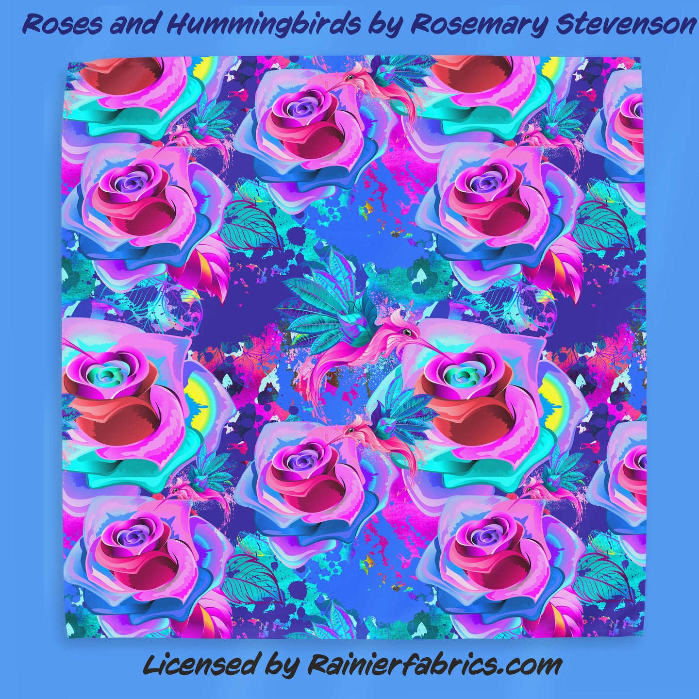 Roses and Hummingbirds from Rosemary Stevenson - 2-5 day TAT - Order by 1/2 yard; Blankets and towels available too