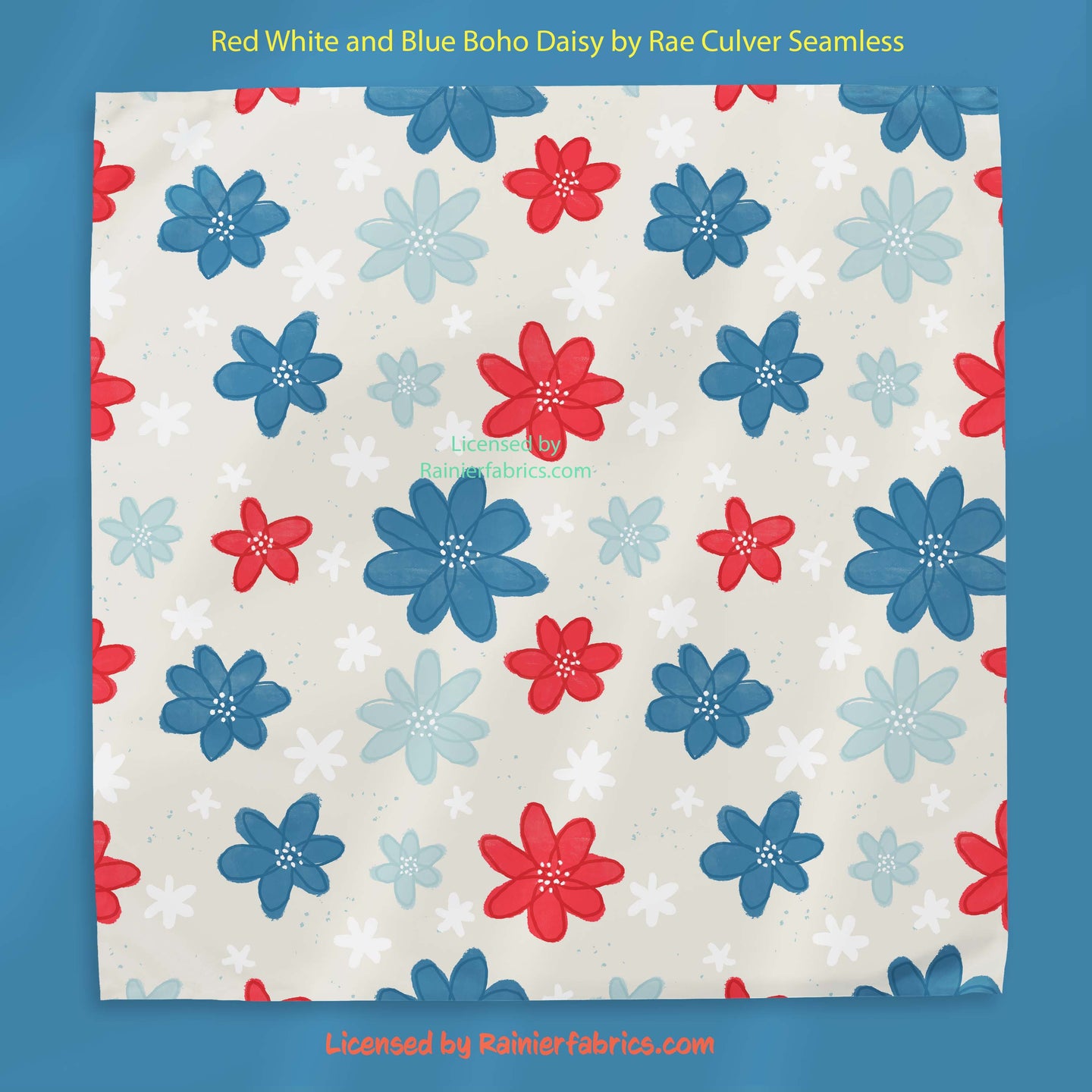 Red White and Blue Boho Daisies and Plaid by Rae Culver Seamless - 2-5 business days to ship - Order by 1/2 yard