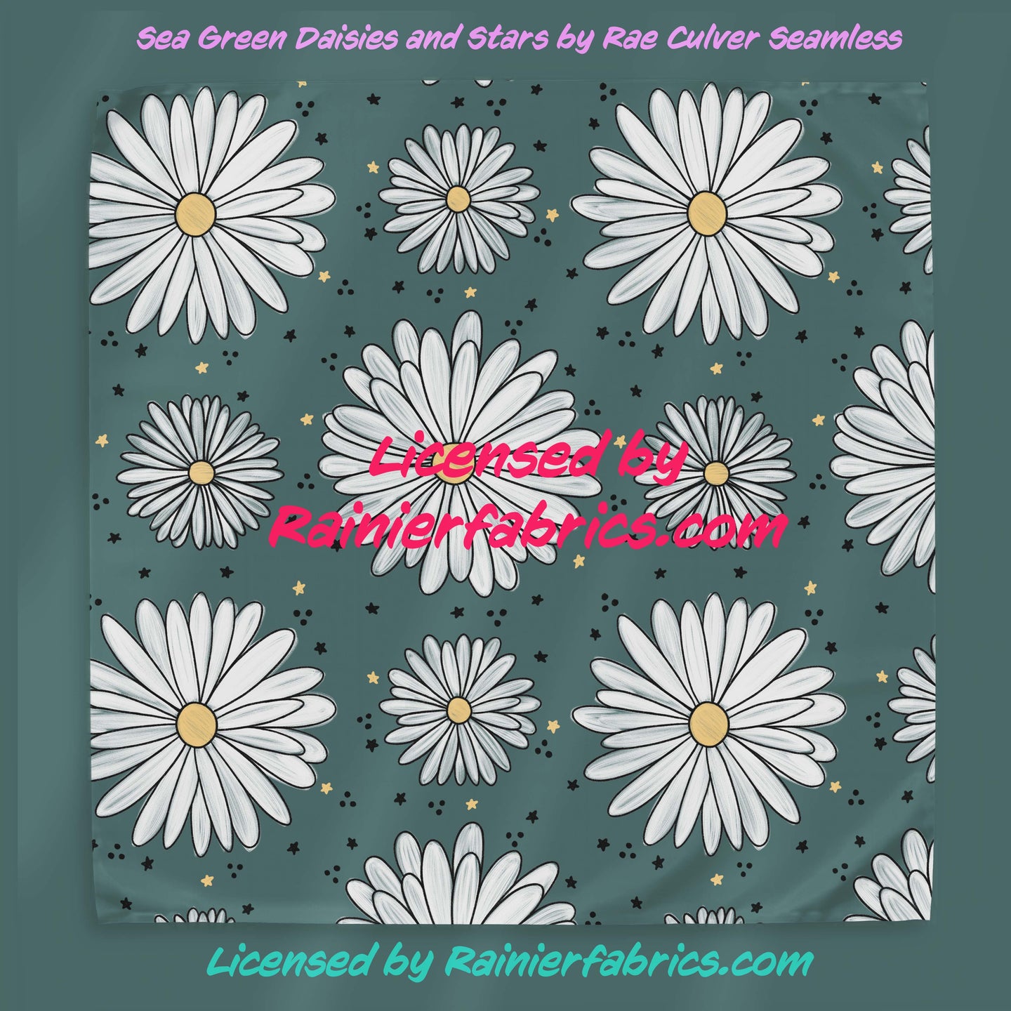 Sea Green Daisies and Stars by Rae Culver Seamless - 2-5 business days to ship - Order by 1/2 yard