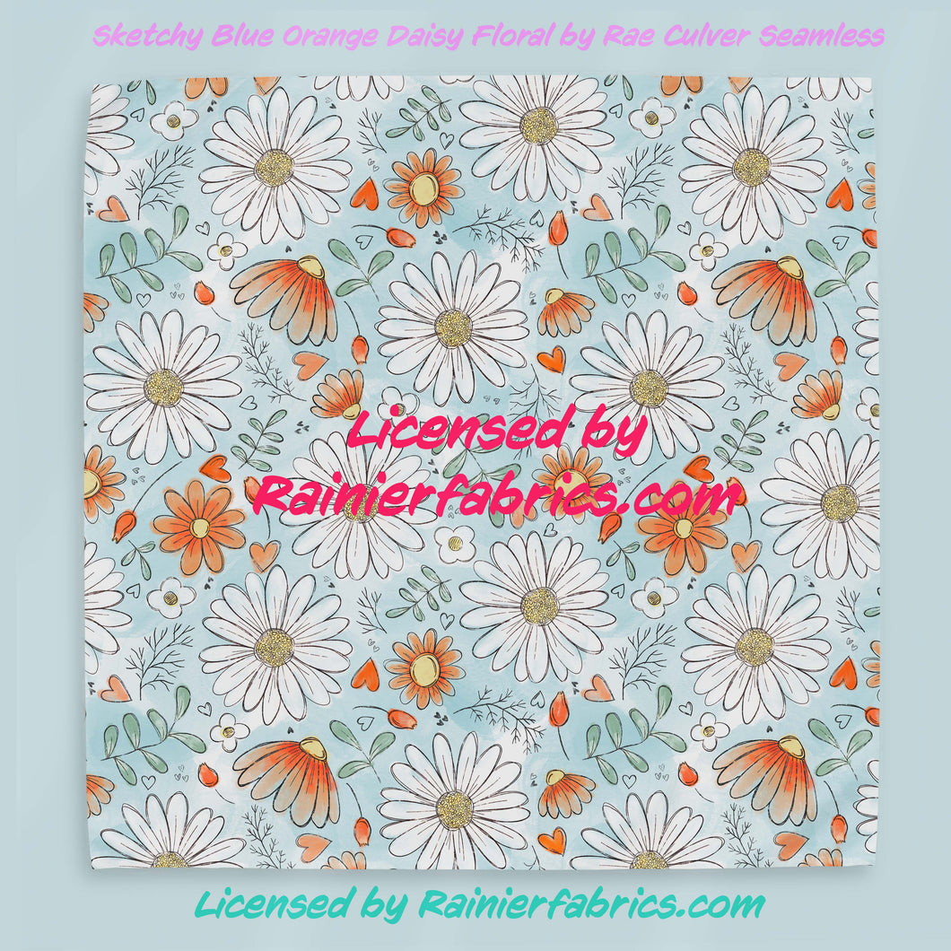 Sketchy Daisies with Options including RWB by Rae Culver Seamless - 2-5 business days to ship - Order by 1/2 yard