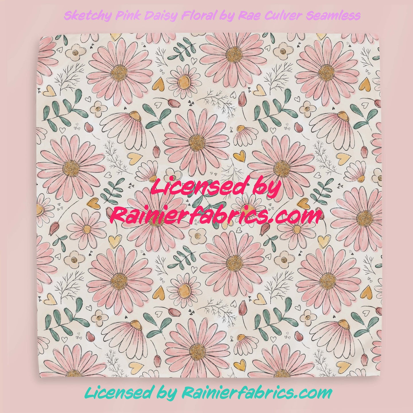 Sketchy Pink Daisy Floral and Stripes by Rae Culver Seamless - 2-5 business days to ship - Order by 1/2 yard