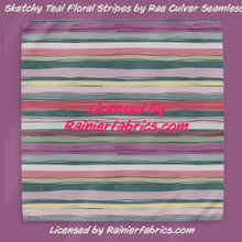 Load image into Gallery viewer, Sketchy Teal Floral and Stripes by Rae Culver Seamless - 2-5 business days to ship - Order by 1/2 yard

