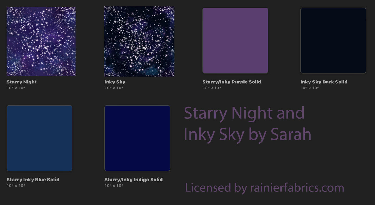 Starry Night Series with color variations and solids from Sarah  - Order by half yard - See below for instructions on ordering and base fabrics
