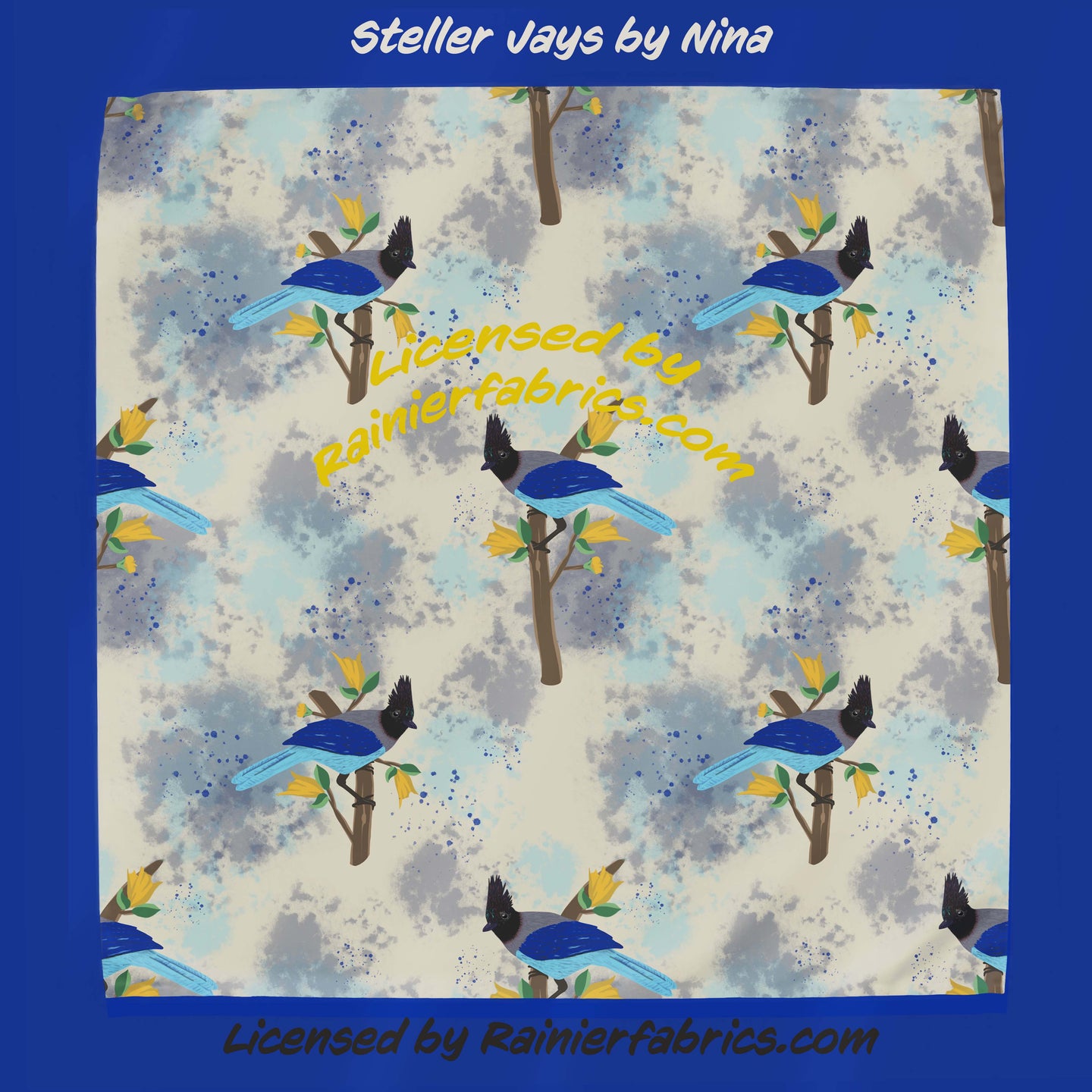 Steller Jays by Nina - Rainier Fabrics Exclusive!!! - 3-5 day TAT - Order by 1/2 yard; Blankets and towels available too