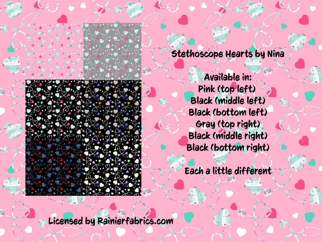 Stethoscope Hearts by Nina  - 2-5 day turnaround - Order by 1/2 yard; Description of bases below