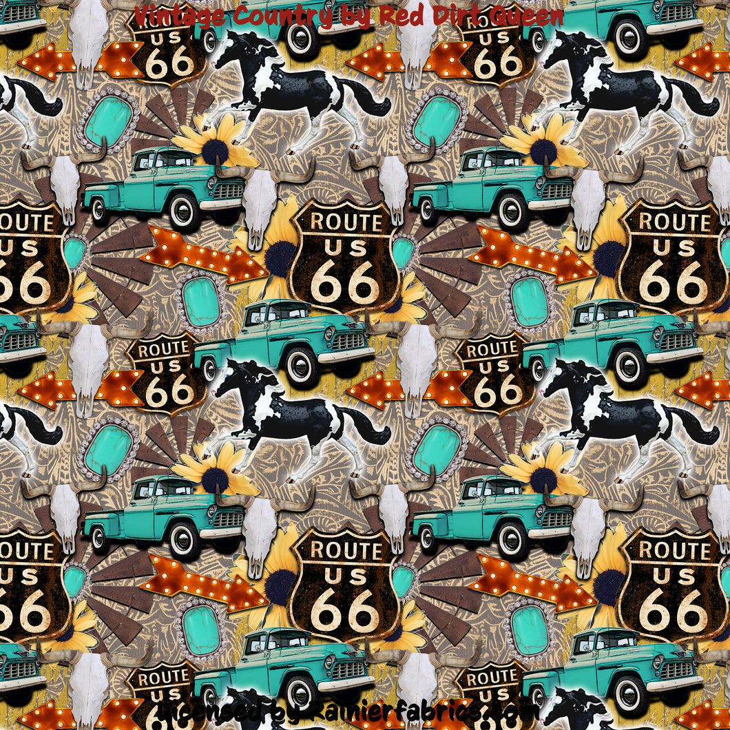 Vintage Country Route 66 by Red Dirt Queen - 2-5 day turnaround - Order by 1/2 yard; Description of bases below