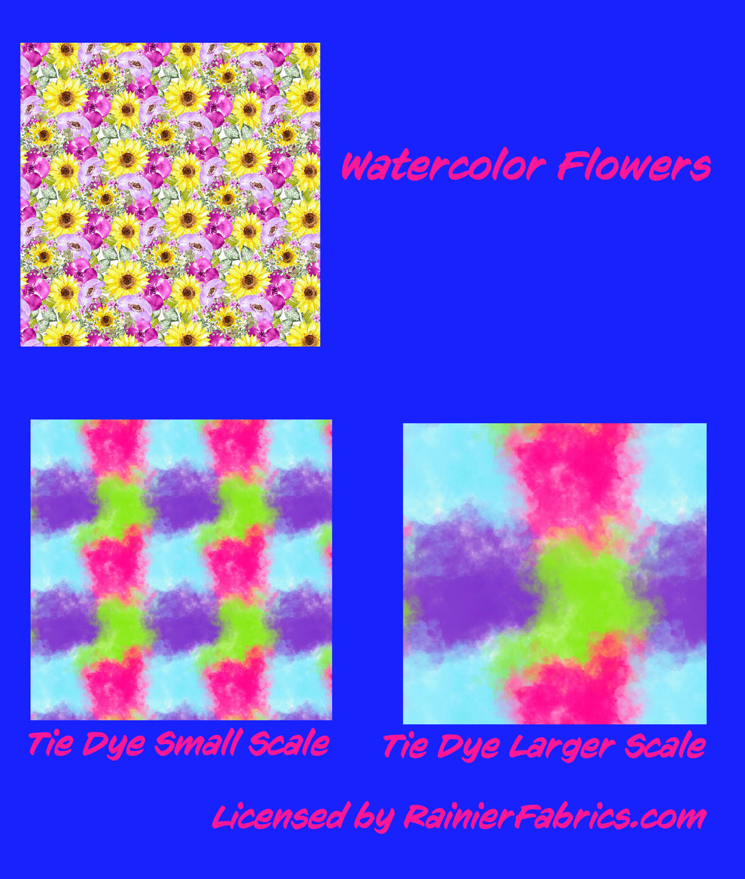 Watercolor Floral and Tie Dye - 2-5 day turnaround - Order by 1/2 yard; Description of bases below