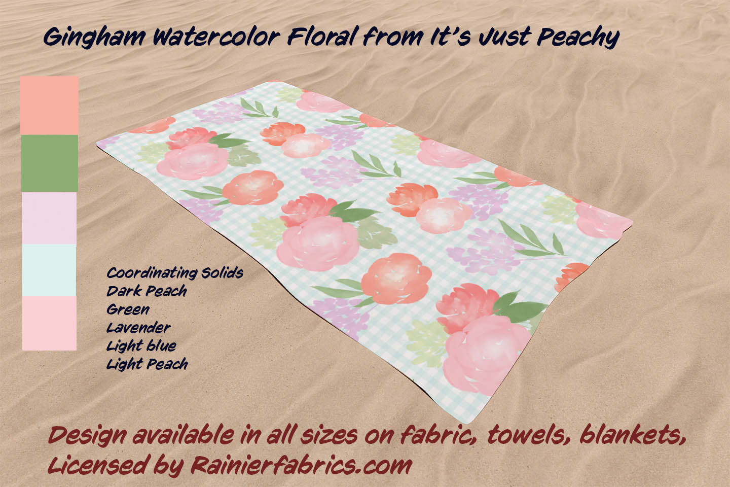 Gingham Watercolor Floral from It's Just Peachy Designs - 2-5 day turnaround - Order by 1/2 yard; Description of bases below