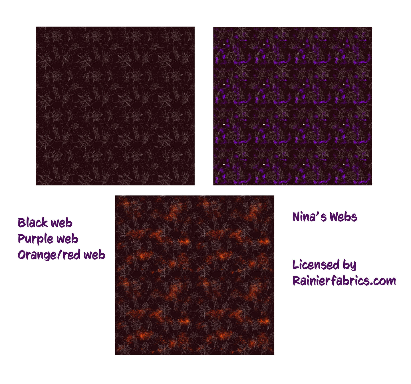 Nina's Web Collection Collection  - 2-5 day turnaround - Order by 1/2 yard; Description of bases below - Halloween Anyone?